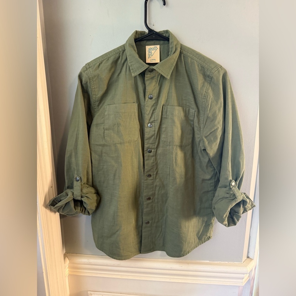 Thereabouts Olive Green Button Down Shirt with Rolled Sleeves
